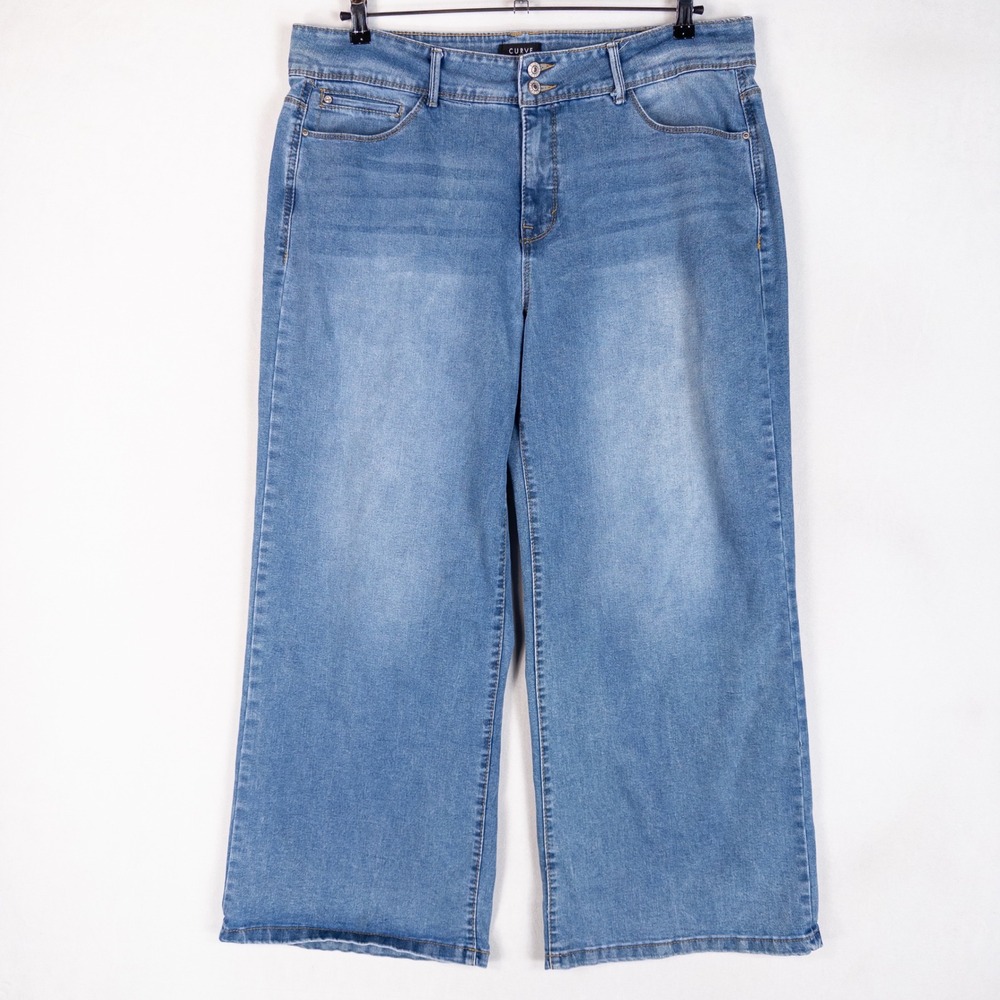 Curve Appeal Womens Jeans 16/33 Blue Wide Leg High Rise Stretch Denim Casual